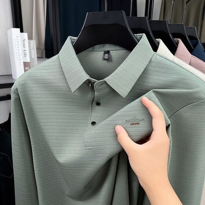 Men's Long sleeved T-shirt 2025 Spring and Autumn New Style Middle aged Collar Loose Polo Top