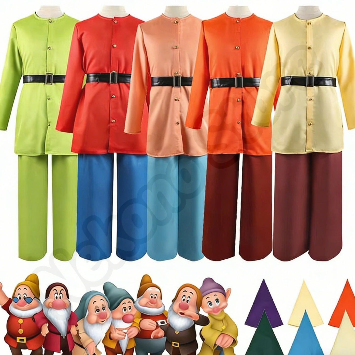 Anime Seven Dwarfs Cosplay Costumes Snow White Cosplay Colorful Suits Shirt Pants Hat Dwarfs Halloween Cos Unisex