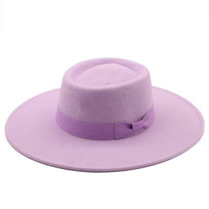 Chapéu Fedora Feminino De Lã Feltro Preto Liso Com Aba Larga De 9,5 Cm E Topo Reto, Com Laço, Vintage, Igreja, Casamento, Panamá