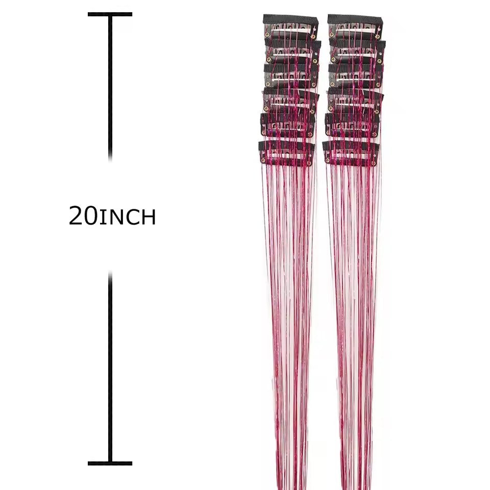 12Pçs Cabelo Sintético Tinsel 50cm com Presilha Glitter Tinsel Presilha de Cabelo Kit de Tinsel Resistente ao Calor Brilho Cintilante Cabelo de Fada