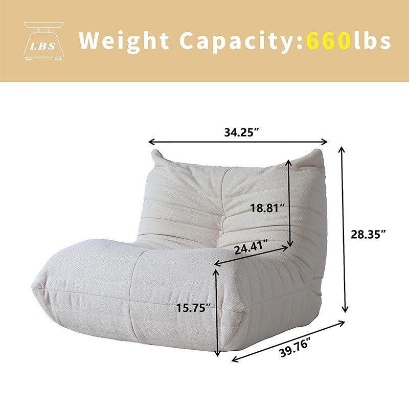 Teddy Fabric Bean Bag Sofas Comfy Lazy Floor Sofa Couch Soft Lounge Chairs Foam-Filled Accent Chair for Living Room Bedroom