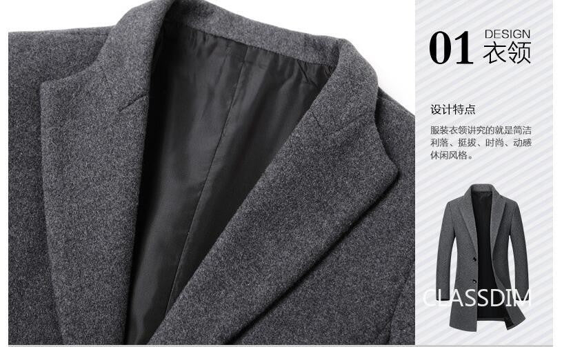 New Winter Men Cashmere Trench Coats Wool Blends Overcoats Business Casual Trench Long Jackets Male Slim Blends Coats Size 4XL