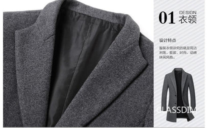 New Winter Men Cashmere Trench Coats Wool Blends Overcoats Business Casual Trench Long Jackets Male Slim Blends Coats Size 4XL