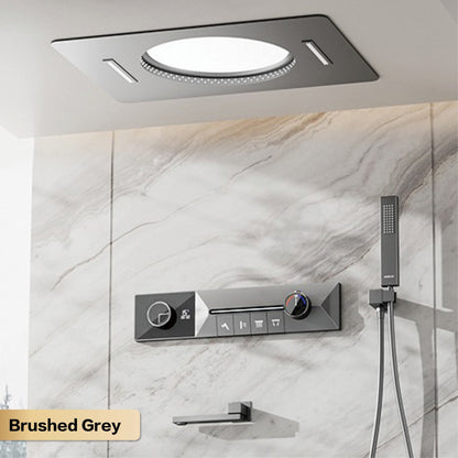 AITANA sistema de chuveiro de luxo em latão cinza arma, embutido no teto, com temperatura constante e display digital LED, torneira de banheiro com água quente e fria