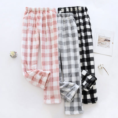 Women Pajama Pants Yoga Pants Elastic Waist Fuzzy Fleece Plaid Bottoms Soft Lounge Sleepwear With Pockets Plush Pajamas Pants