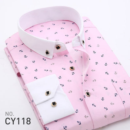 Quality Plaid Casual Men's Shirt Slim Fit Formal & Business Party Man Spring Long Sleeve New Men Floral for Mens Dress Shirt
