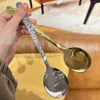 Glacier patterned stainless steel hammer patterned spoon, long handled household dining fork set dinner sets faqueiro
