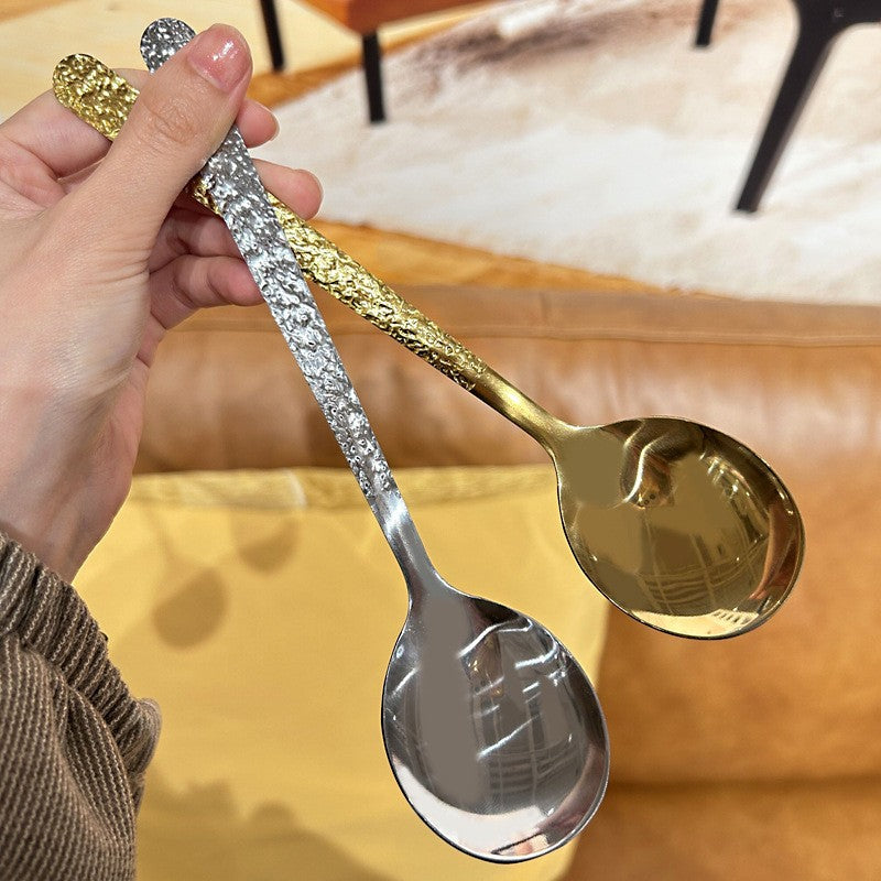 Glacier patterned stainless steel hammer patterned spoon, long handled household dining fork set dinner sets faqueiro
