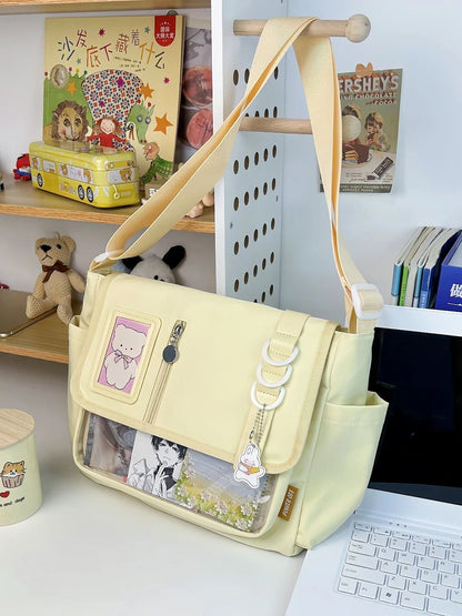 Japanese Harajuku School Bags for Teenage Girls New 2025 Transparent Itabag Crossbody Bag DIY Badges Display Plate Ita Bag