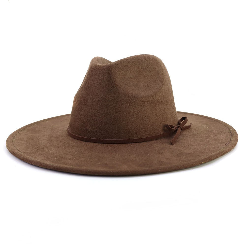 Suede fedora hat with same color accessories teardrop top wide brim hat for men and women Panama hat chapeau homme   sombrero