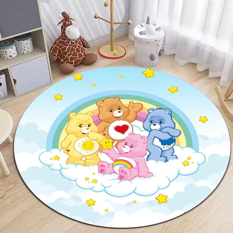 MINISO Rainbow Care Bear Themed Round Rug for Bedroom Decor Nursery Soft Rug  Kid's Crawling Playmat Children's Room Floor Mat