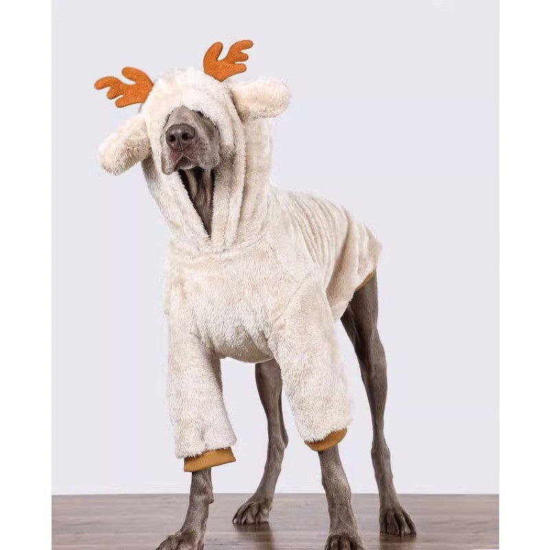 Casaco de Inverno para Cães Grandes, Pijama de Moletom de Lã, Roupa Aconchegante para Animais de Estimação, Casaco Quente com Capuz de Natal, Fantasia de Alce de Natal para Cães Grandes
