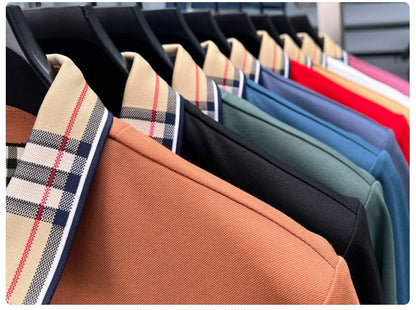 Luxury brand long sleeve polo shirt men comfortable casual autumn item silk cotton high-end Korean fashion plaid lapel T-shirt