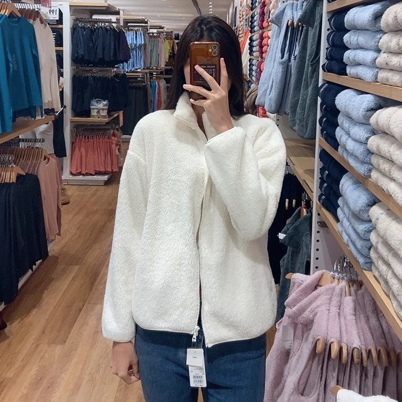 Autumn Winter Women's Long Velvet Fleece Zipper Sleeve Coat Warm Coral Fleece Jacket Full Length Outerwear Comfortable Coat