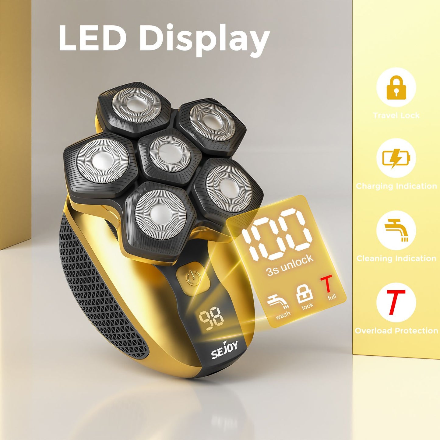 Sejoy Men 6D Floating Men Electric Shaver Wet Dry Beard Hair Trimmer Electric Razor Rechargeable Bald Head Shaving Machine