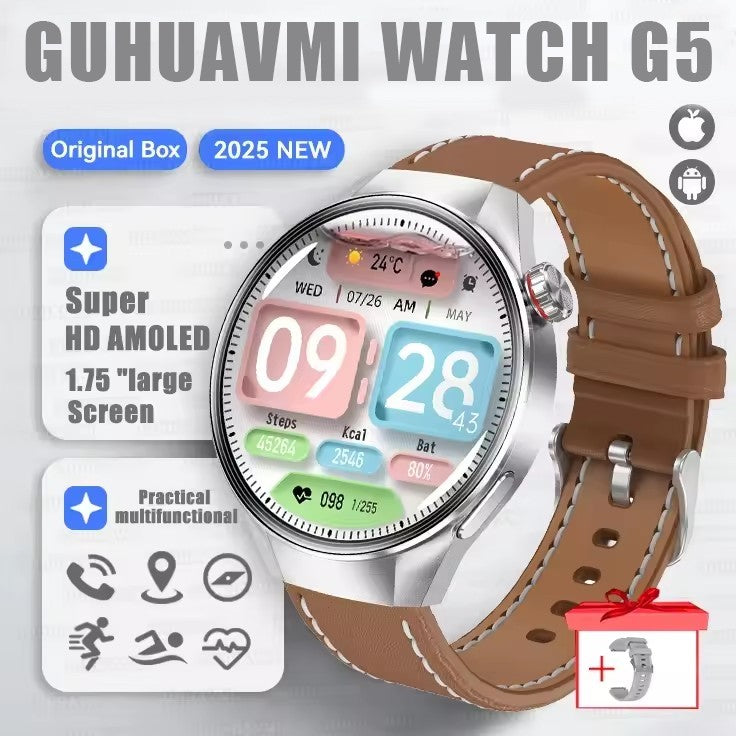 Smartwatch 2025 Original G5 Plus, Tela AMOLED HD de 1,75", Rastreamento GPS, Frequência Cardíaca, Chamada Bluetooth, Bússola para Homens