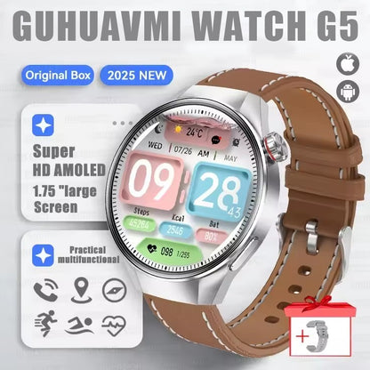 Smartwatch 2025 Original G5 Plus, Tela AMOLED HD de 1,75", Rastreamento GPS, Frequência Cardíaca, Chamada Bluetooth, Bússola para Homens
