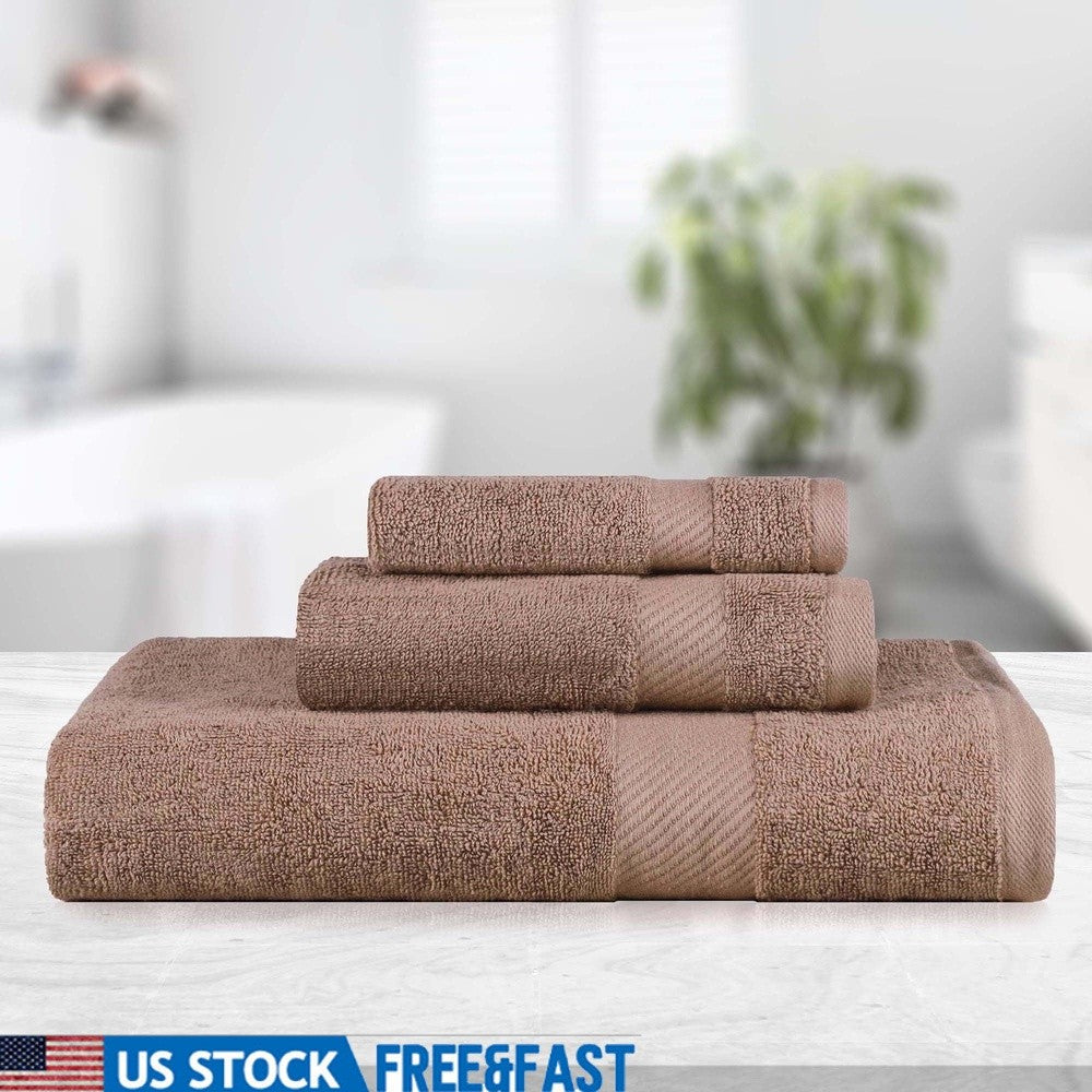 Kendell Egyptian Cotton 3 Piece Towel Set Highly Absorbent Luxury Bath Hand Face Towels Dobby Border Quick Dry Soft Durable