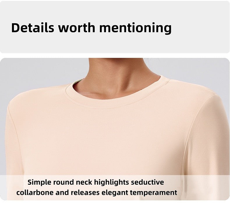 Naked Spring and Autumn Round Neck Fitness Yoga Clothing, Slimming and Slimming Base, Sports Top, Pilates Long Sleeve, Female