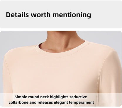 Naked Spring and Autumn Round Neck Fitness Yoga Clothing, Slimming and Slimming Base, Sports Top, Pilates Long Sleeve, Female