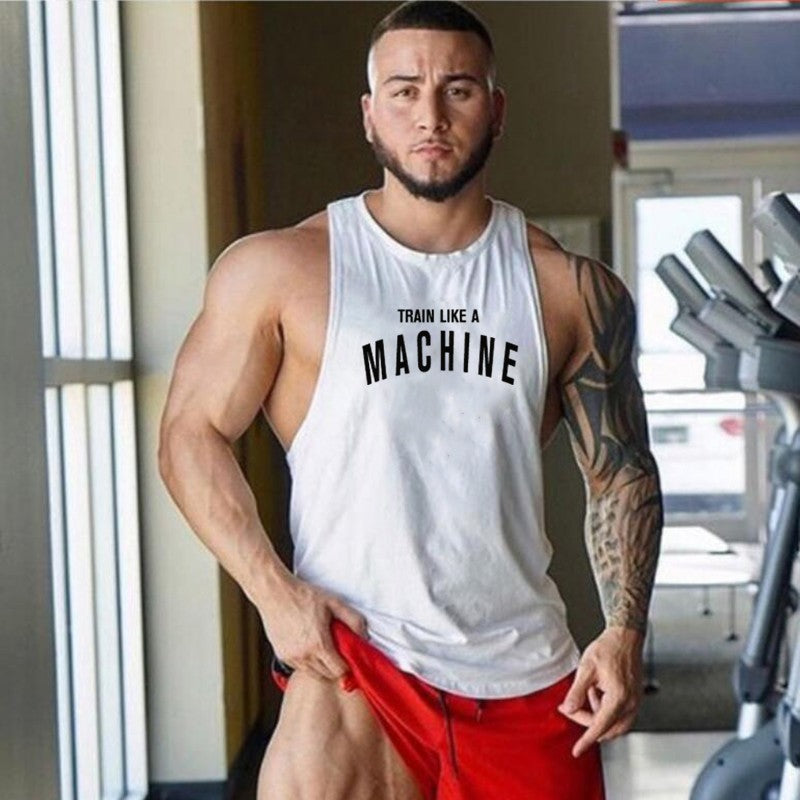 TRAIN LIKE A MACHINE Cotton Bodybuilding Tank Top Mens Workout Singlets Fitness Stringer Clothing  Sleeveless Men's casual vest