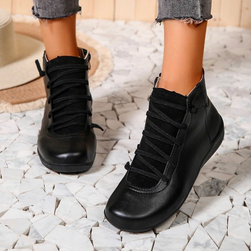 New Women'S Round Toe Flat Zipper Snow Boots Wool Slippers Woman Ankle Boots Women Pu Leather Women Shoes  Zapatos De Mujer