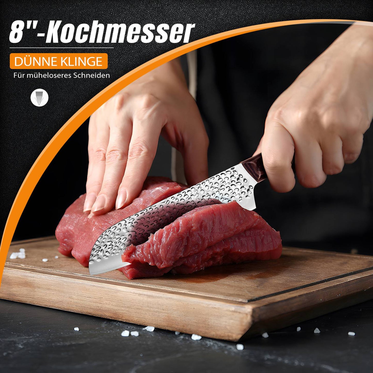 ZENG 8pcs Chef Knife Kitchen Knives Set Hammer Pattern Sharp Cutting Blade Meat Salmon Slicing Knives Santoku Knives Kitchen