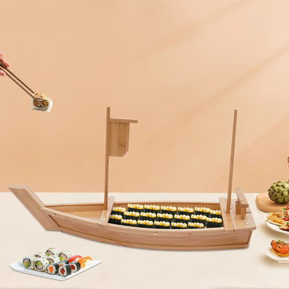 Sushi Boat Serving Tray 28in Large Size Bamboo Boat-Shaped Sushi Serving Tray for Party Buffet Dinner