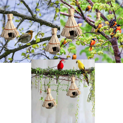 Casa de Pássaros com Vários Estilos Design Criativo Exclusivo Gaiola de Pássaros Confortável de Grama Natural Tecida Decoração para Esconderijo em Janelas de Jardim Externas