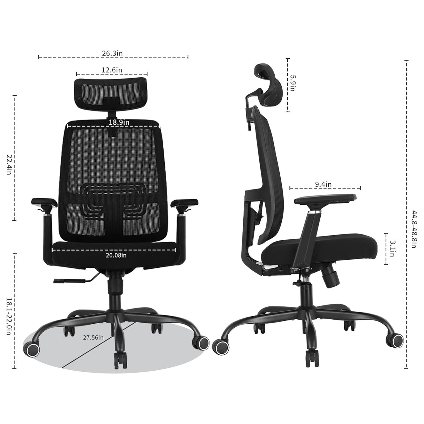 Nova Cadeira de Escritório Ergonômica em Malha com Suporte Lombar Ajustável Inclinação de 120° Cadeira de Computador Confortável com Braços Macios Retráteis