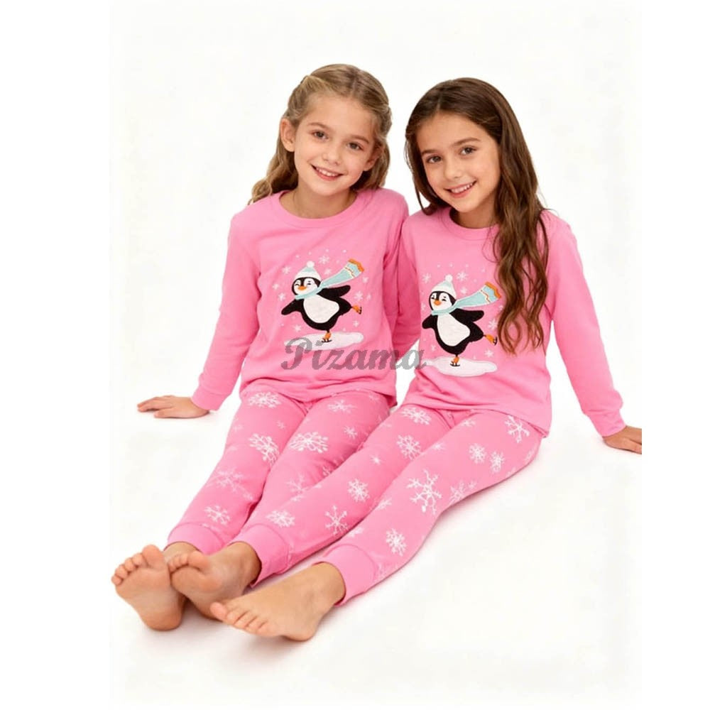 100 Cotton Girls Christmas Pajamas Sets Kids Pyjamas Penguin Snowman Pijama Xmas Homewear Baby Sleepwear Children Nightwear Pjs