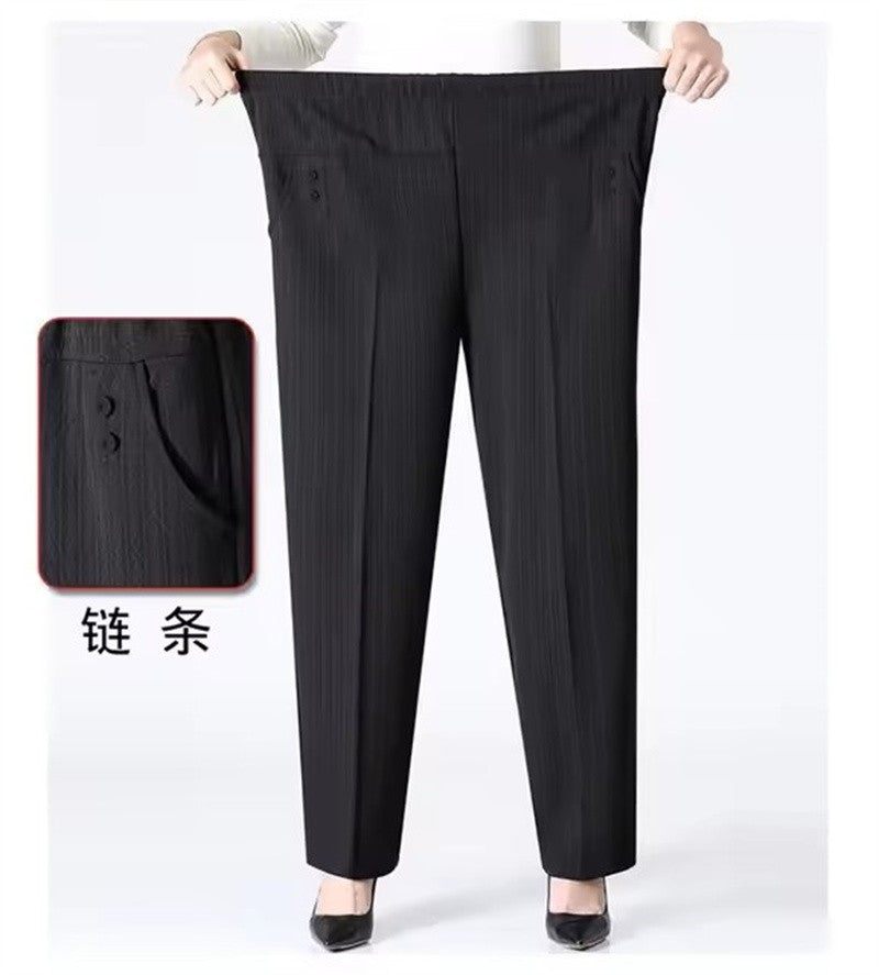 6XL 7XL 8XL Middle-aged Elderly Women's Trousers Spring Autumn Elastic High Waist Straight Pants Mother Winter Warm Fleece Pants