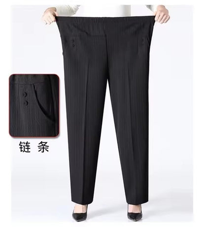 6XL 7XL 8XL Middle-aged Elderly Women's Trousers Spring Autumn Elastic High Waist Straight Pants Mother Winter Warm Fleece Pants