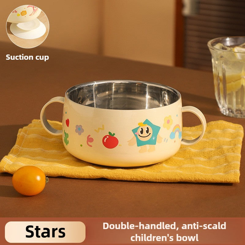 304 Stainless Steel Baby Bowl with Lid Double Handle Kids Feeding Bowl Anti-Scald Toddler Tableware Food Soup Bowl for Infants
