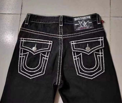 Buddha Jeans Vintage Y2K Men's Jeans Women's Pocket Embroidered Jeans Patch Leather Vintage Blue Jeans Loose Fit Jeans pants