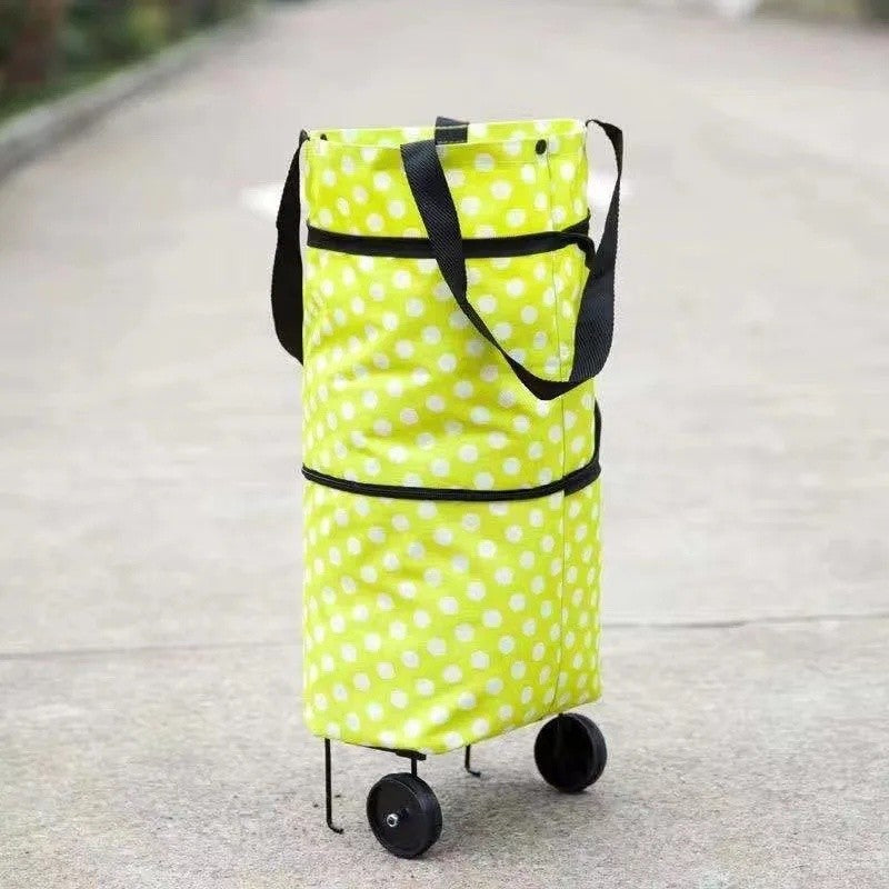 Shopping Bag with Wheels Foldable Hand Pull Extendable Vegetable Buying Car Casual Polyester Fiber Home Use Logo Addable