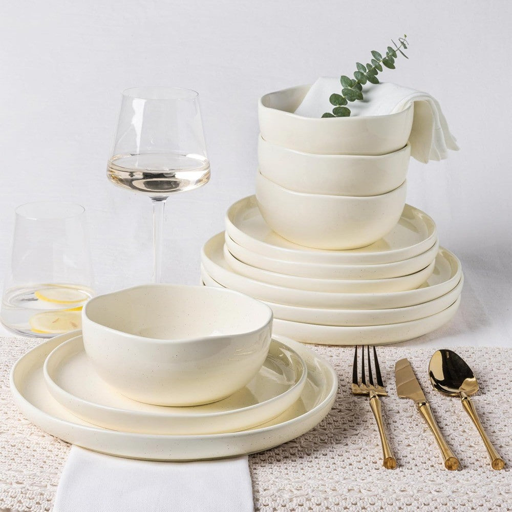 ceramic dinnerware sets for 4, 12 pieces porcelain lightweight plates and bowls sets, scratch resistant dish set, oven & microw