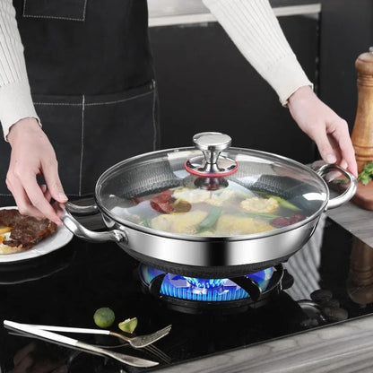 32cm Panela de Fritura em Aço Inoxidável 304, Antiaderente de Grau Alimentício, Fundo de Panela Tipo Colmeia, Panela Wok de Uso Geral para Fogão a Gás e de Indução