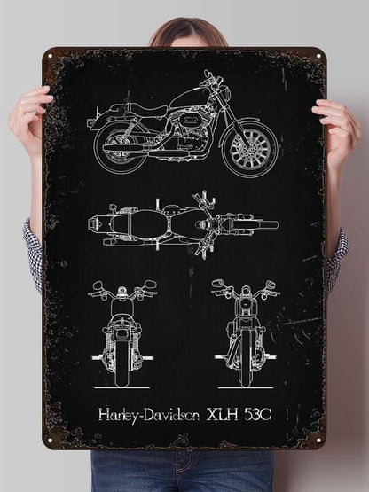 Letreiro de Flandres H-Harley Pôster de Motocicleta Decoração Estética de Quarto Masculino Placas de Metal Personalizadas para Garagem Decoração de Parede Retrô para Casa