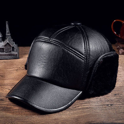 Boné de beisebol de couro preto com pele e abas para os ouvidos, gorro quente de inverno para homens e mulheres, espesso, 2025 NOVO