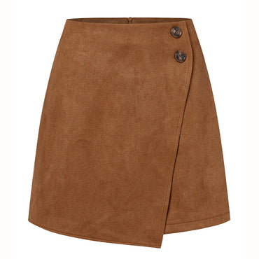 New Arrival 2025 Women's Autumn Winter Suede Irregular Skirt Solid Color High Waist Zipper Button Short Skirts For Woman