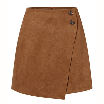 New Arrival 2025 Women's Autumn Winter Suede Irregular Skirt Solid Color High Waist Zipper Button Short Skirts For Woman