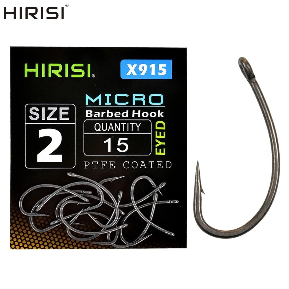 Hirisi 15x Anzóis de Pesca de Carpa Com Olhal Micro Farpa Aço de Alto Carbono Anzóis Revestidos de PTFE Acessórios de Pesca X915