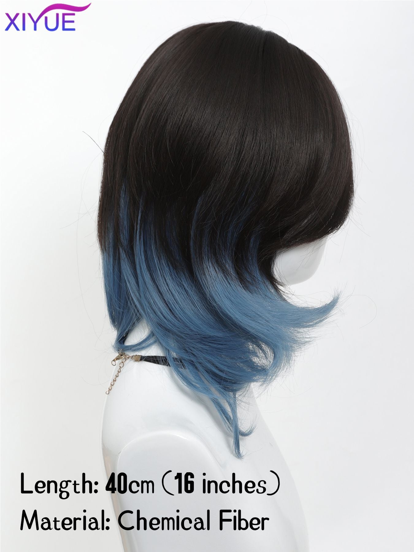 XIYUE synthetic Black And blue Mullet Head Wig Synthetic Straight Fluffy Natural Wolf Tail Hair for Daily Use Party Cosplay