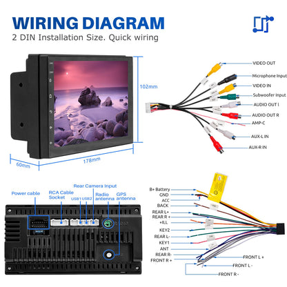 Rádio Estéreo Automotivo de 7/9/10 Polegadas Duplo 2 Din 4+64G Android 15 ChatGpt AI WIFI GPS Navegação FM/RDS Bluetooth SWC Unidade Principal+DVR&AHD