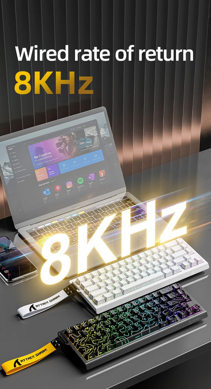 ATTACK SHARK X68PRO HE Wireless Keyboard,Magnetic Switch,With 0.01mm RT Accuracy,8KHz Polling Rate,0.125ms Latency,RGB Backlight