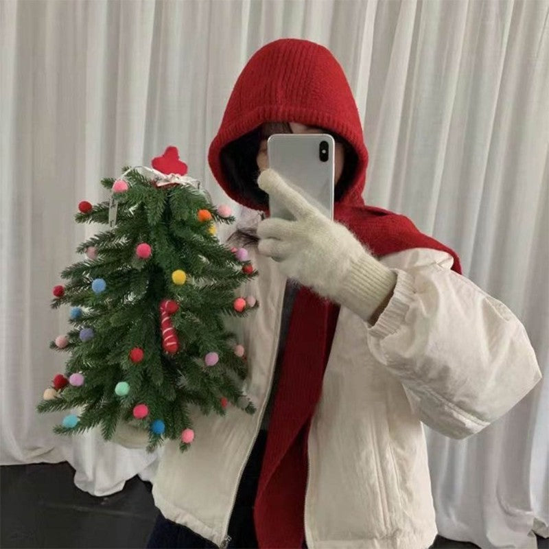 Knitted Winter Balaclava One-piece Thickened Scarf Cap Winter Accessories Hooded Hat Neck Protection Scarf Cold Weather New