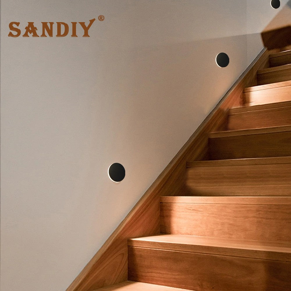 SANDIY Led Step Light Recessed Wall Lamp Round Stair Lighting Waterproof Indoor&Outdoor Luminaire for Bathroom Yard Balcony Deck