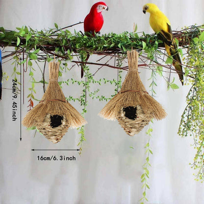 Ninhos de beija-flor de palha de capim natural trançados à mão, casas decorativas para ambientes externos, acessórios para quarto de animal de estimação, jardim, pátio e gramado
