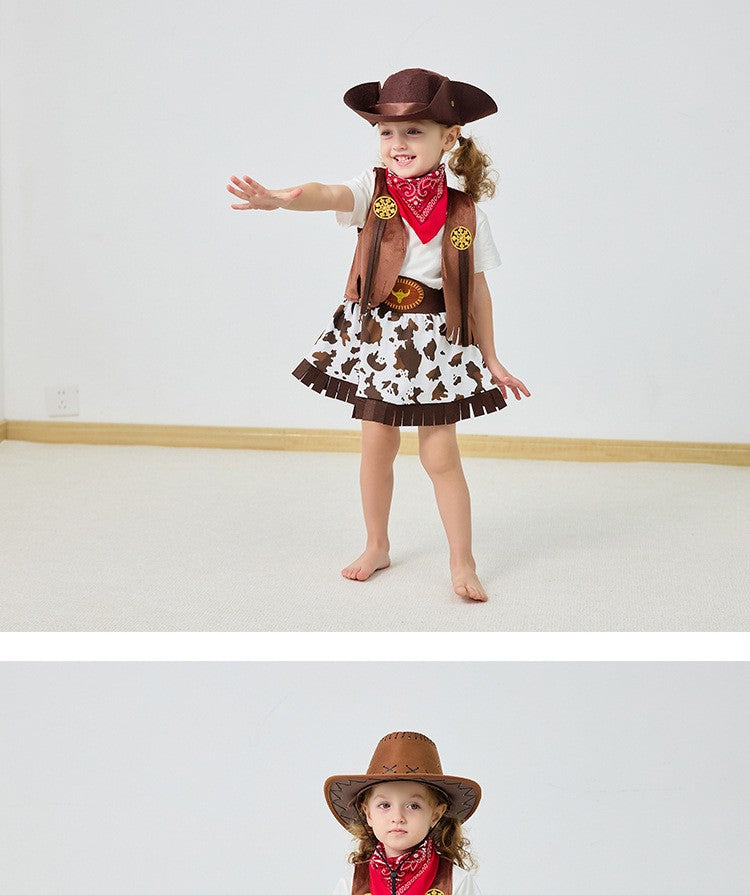 Cowboy Costume for Girls Purim Halloween Toddler Child Cowgirl Cosplay Vest Skirt Party Fancy Dress Carnival Birthday Clothes